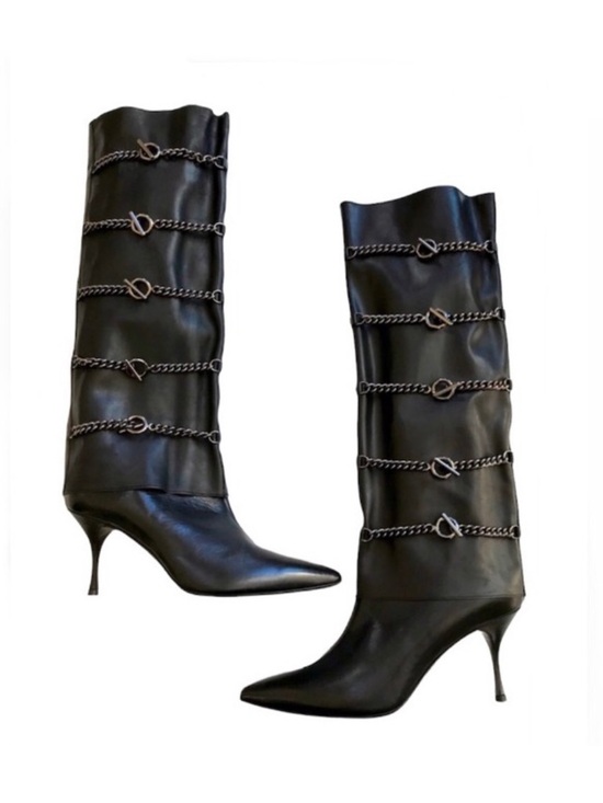 HOLLYWOULD Shoes - Hollywould Ellie Leather Ankle & Knee High Chain Leather Boots Black EU 39 NIB
